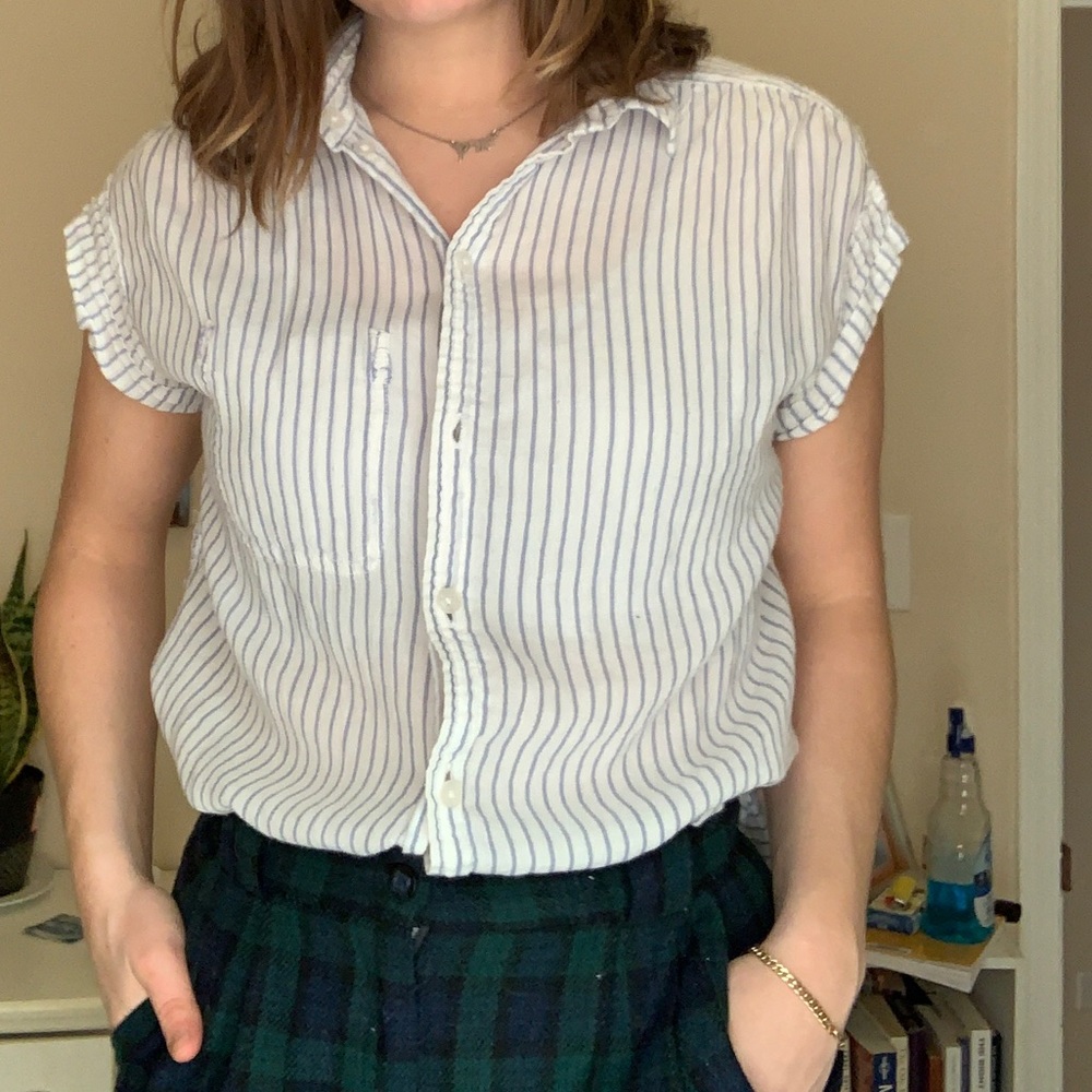 Button up Blue and White Striped Top